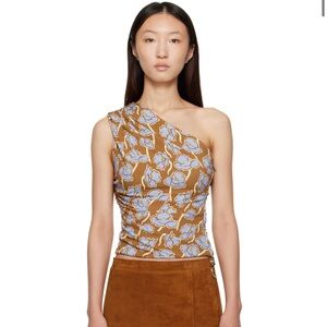 NWT Versace Periwnkle Floral One Shoulder Blouse Size 6